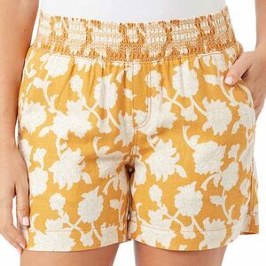 BRIGGS Ladies Linen Blend Shorts Womens Size M Orange Cream Flowers Floral NWT